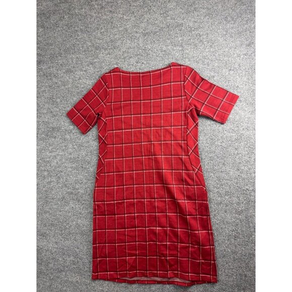 J. Jill Ponte Dress Women's XS Red Windowpane Short Sleeve Button Pockets Shift - Picture 6 of 7